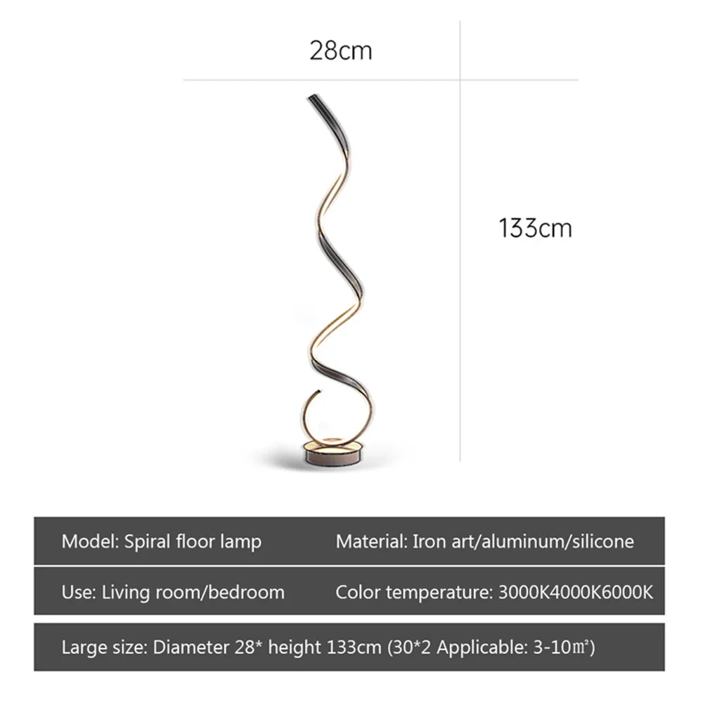 Lampadaire LED Spirale Aluminium - Éclairage Moderne Salon
