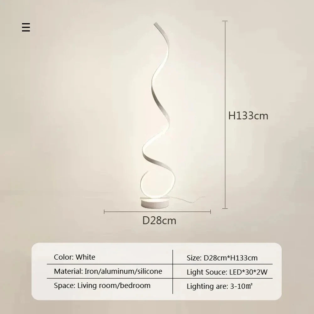 Lampadaire LED Spirale Aluminium - Éclairage Moderne Salon