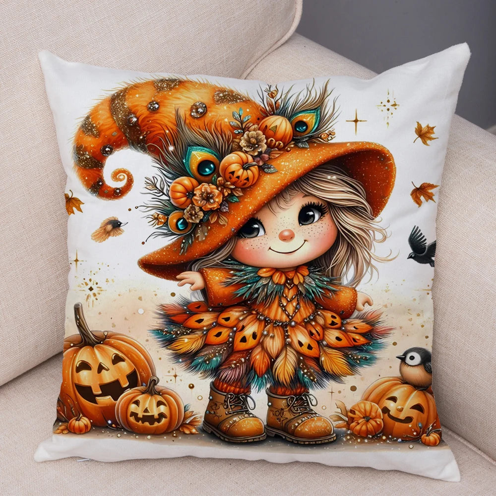 Housse Coussin Halloween Sécurisée - Citrouille Corbeau Décor Enfant