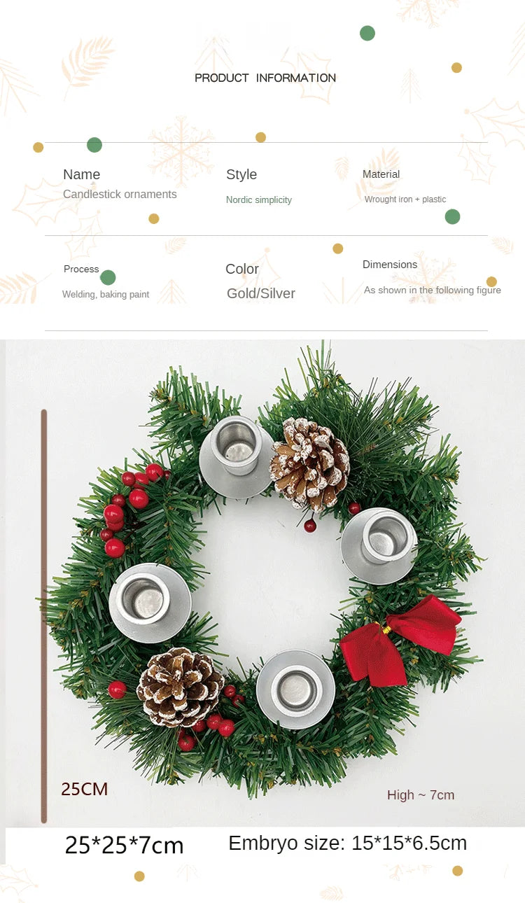 Couronne Bougeoir Noël 2 Styles - Fer Forgé & Plantes Artificielles