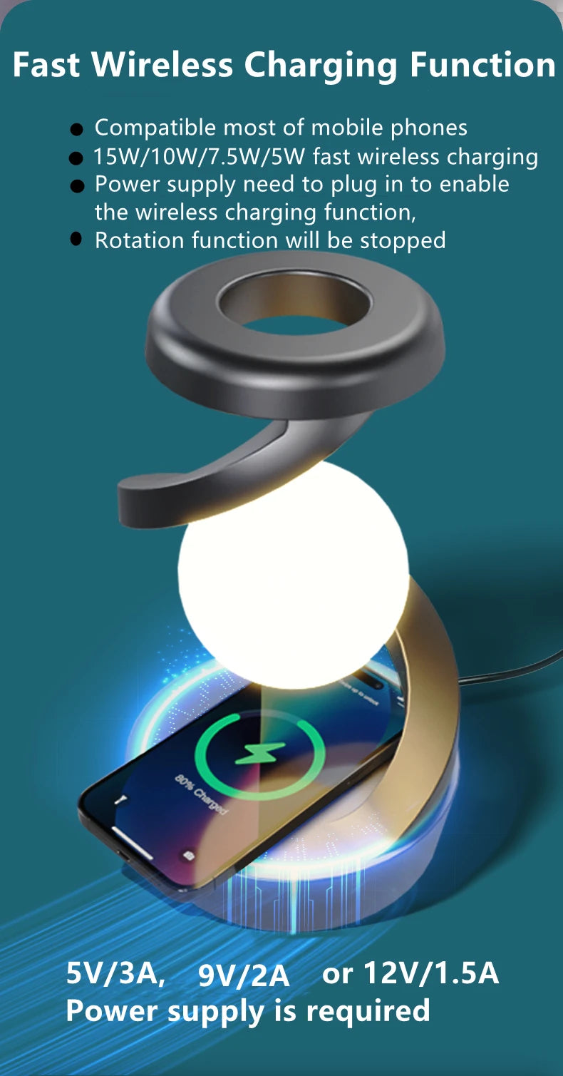 Lampe Flottante LED + Chargeur Sans Fil 15W - RGB Rotative