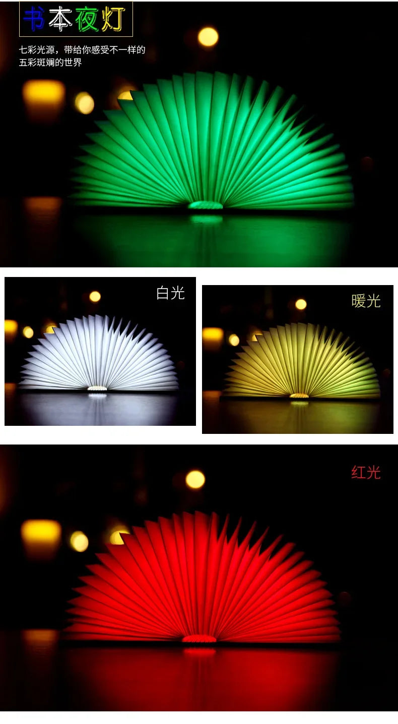 Livre Lumineux 3D Pliant LED RGB - Veilleuse Bois Rechargeable