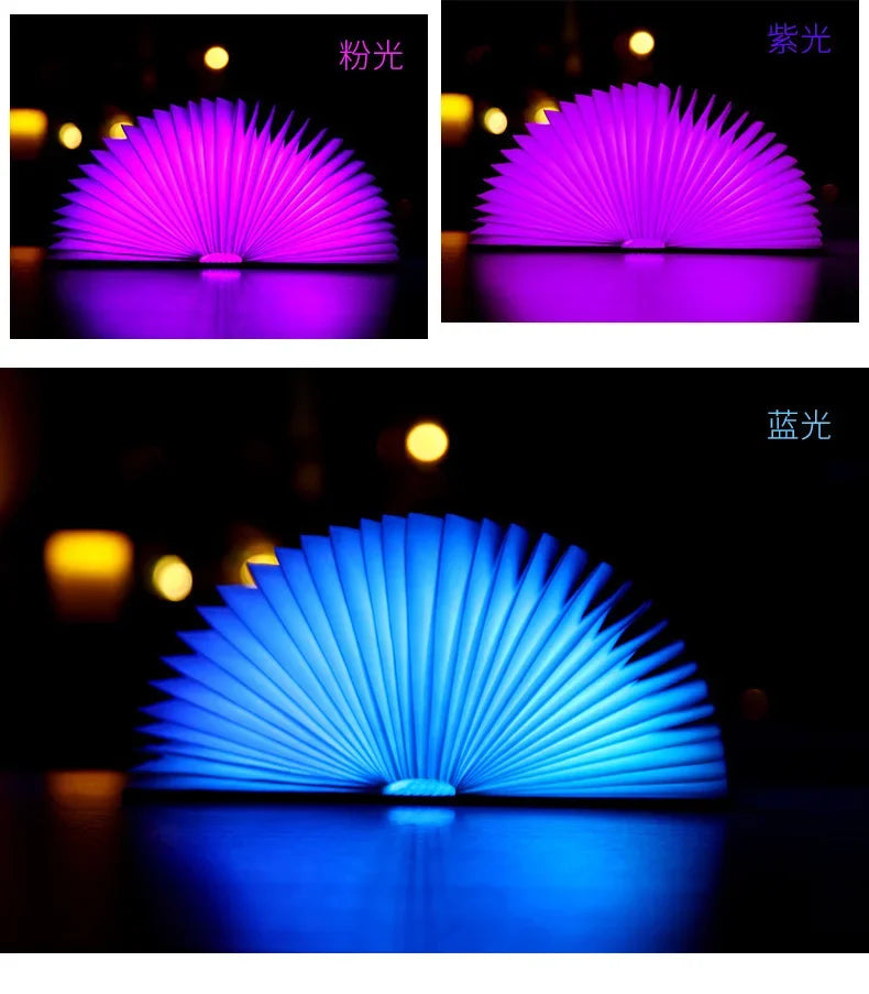 Livre Lumineux 3D Pliant LED RGB - Veilleuse Bois Rechargeable