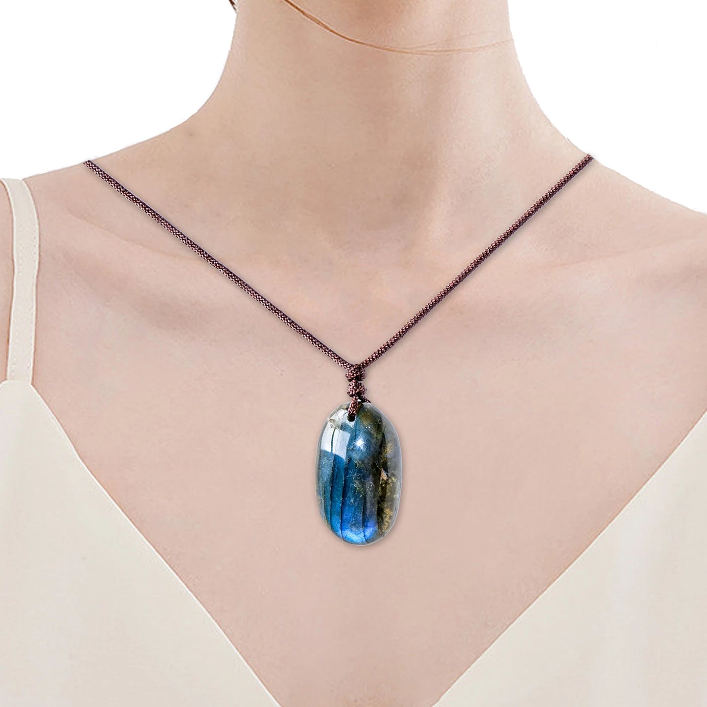 Collier Pendentif Labradorite Naturelle 30mm - Bijou Lithothérapie