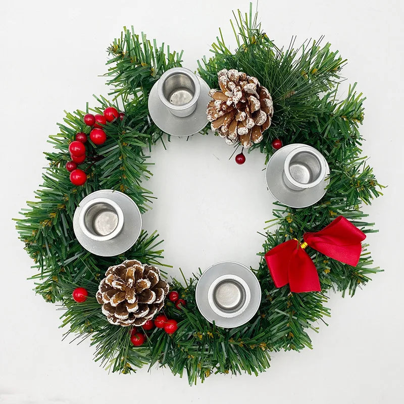 Couronne Bougeoir Noël 2 Styles - Fer Forgé & Plantes Artificielles