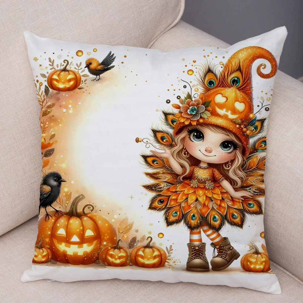 Housse Coussin Halloween Sécurisée - Citrouille Corbeau Décor Enfant