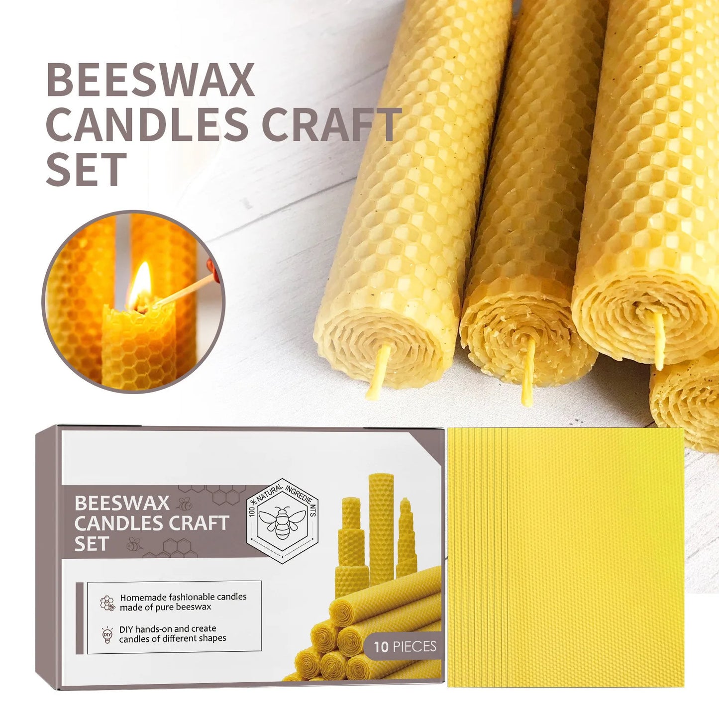 Bougies Cire d'Abeille Naturelle x10 - Artisanales Sans Parfum