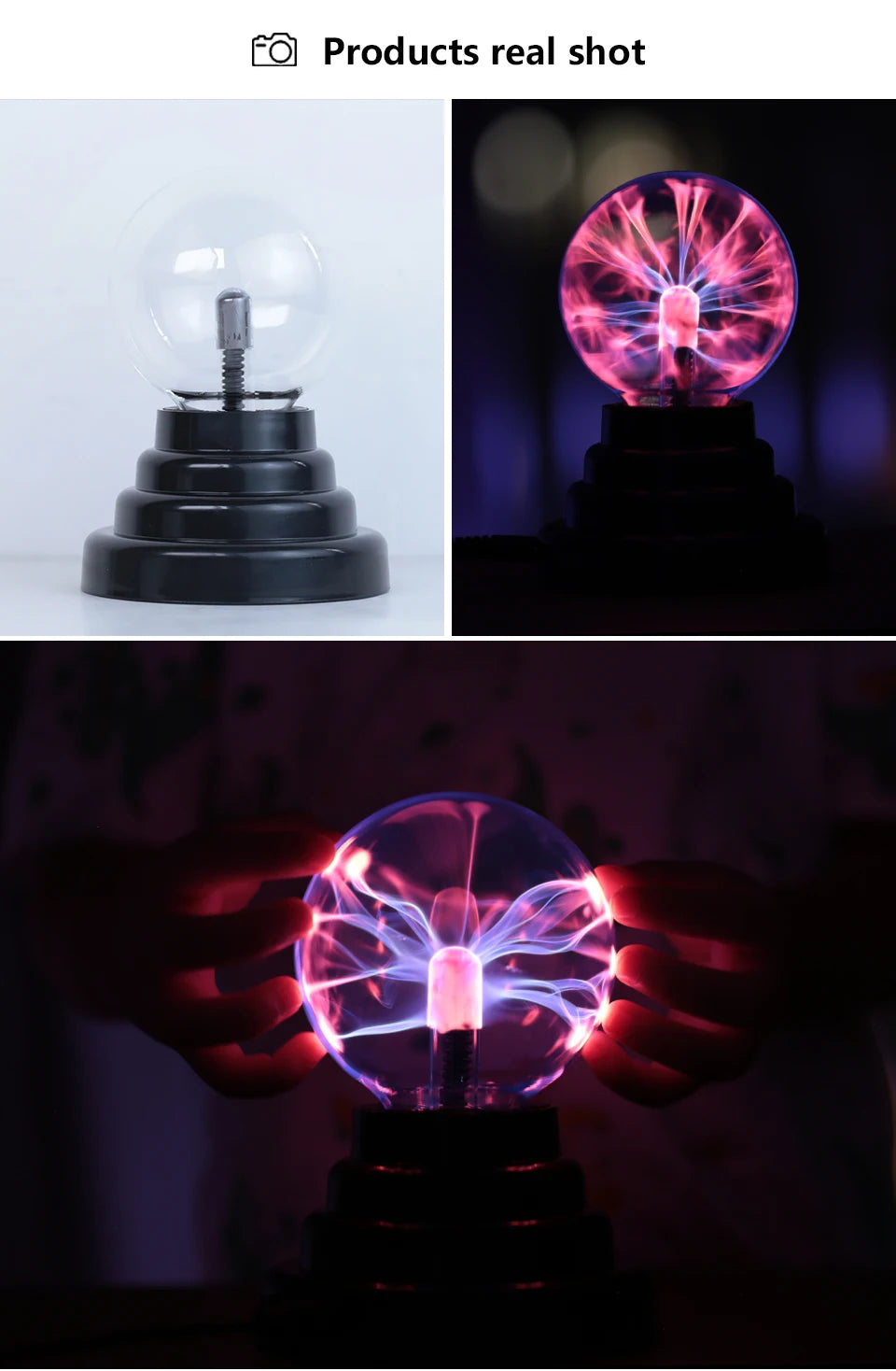 Boule de Plasma Cristal Magique LED - Veilleuse Enfant 3-8 Pouces