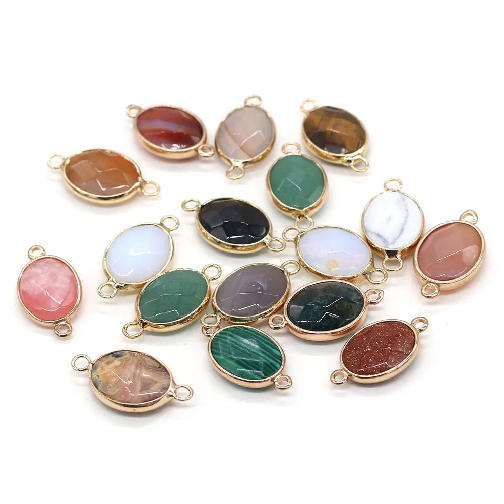 Breloque Ovale Pierre Naturelle 25x14mm - Connecteur DIY Bijoux