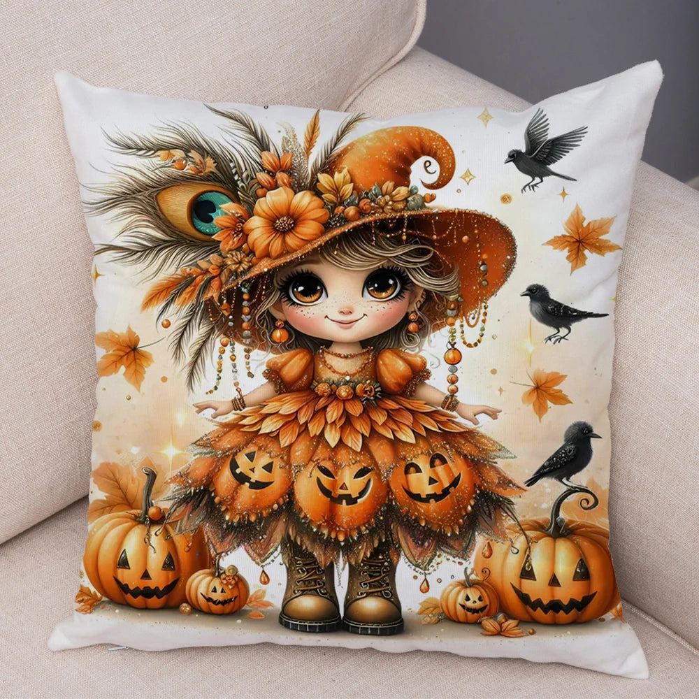 Housse Coussin Halloween Sécurisée - Citrouille Corbeau Décor Enfant