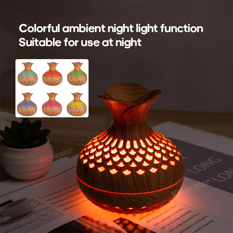 Humidificateur USB 300ml Grain Bois Naturel - Diffuseur Aromathérapie Bureau Silencieux