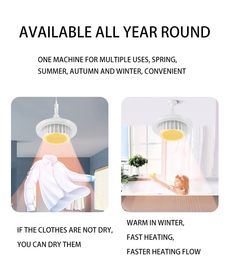 Lampe Chauffante Ventilateur 3-en-1 - Télécommande Incluse
