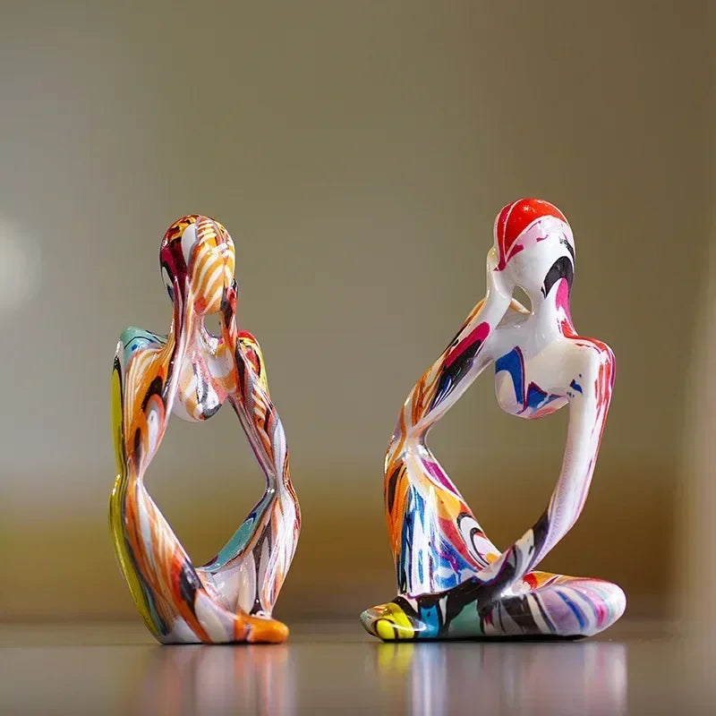 Statue Penseur Abstrait Coloré - Figurines Déco Graffiti 3 Pièces
