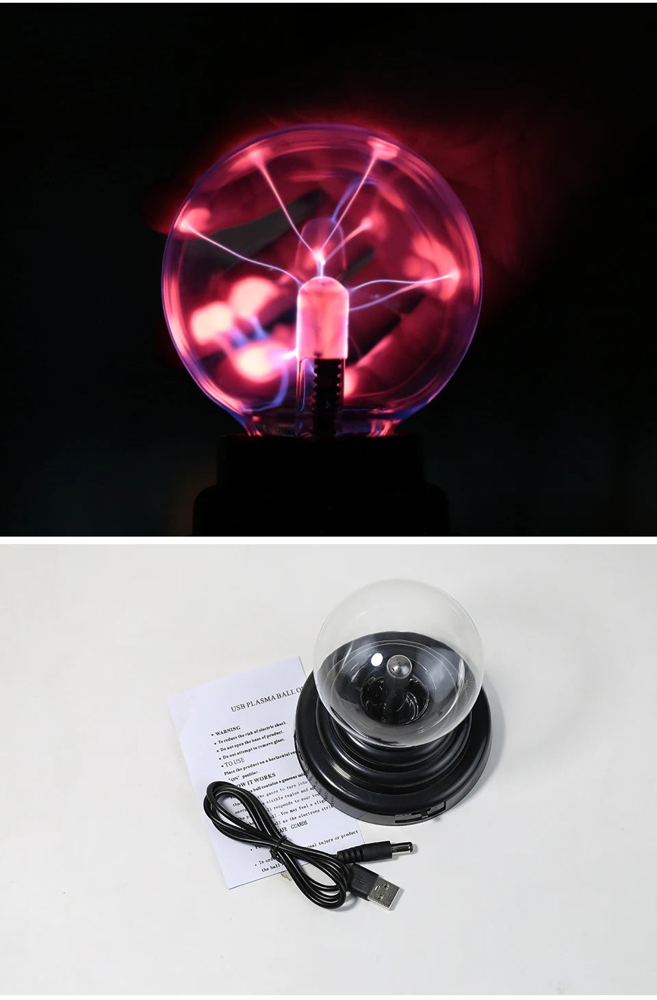 Boule de Plasma Cristal Magique LED - Veilleuse Enfant 3-8 Pouces
