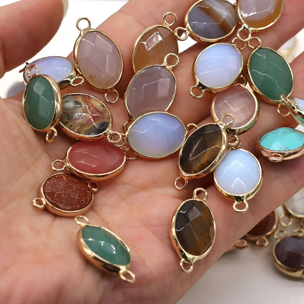 Breloque Ovale Pierre Naturelle 25x14mm - Connecteur DIY Bijoux