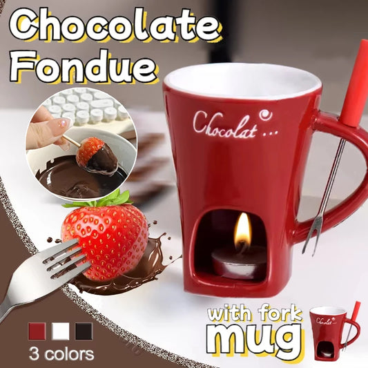 Tasse Fondue Chocolat Chauffante – 130 ml – Céramique Premium + Fourchette