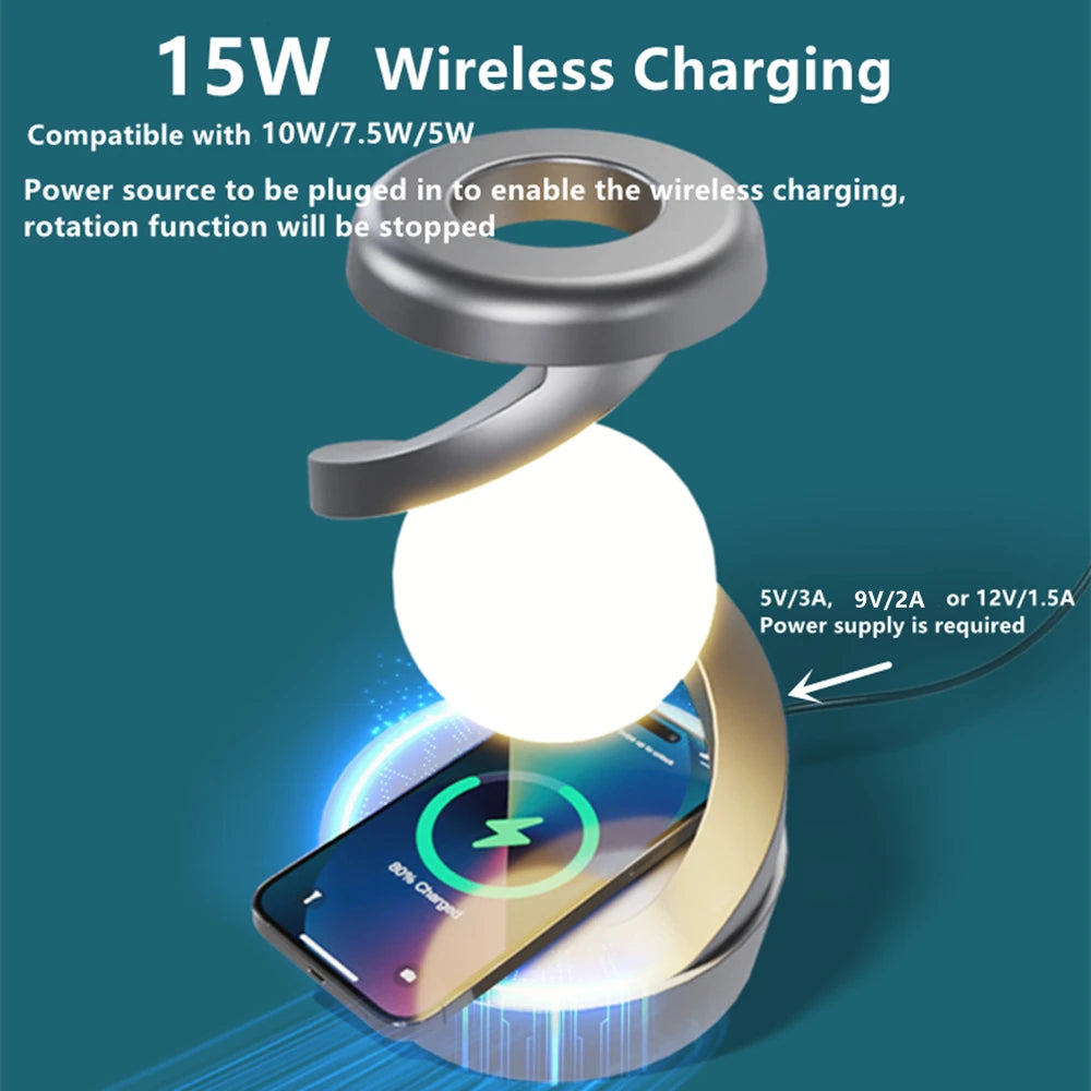 Lampe Flottante LED + Chargeur Sans Fil 15W - RGB Rotative