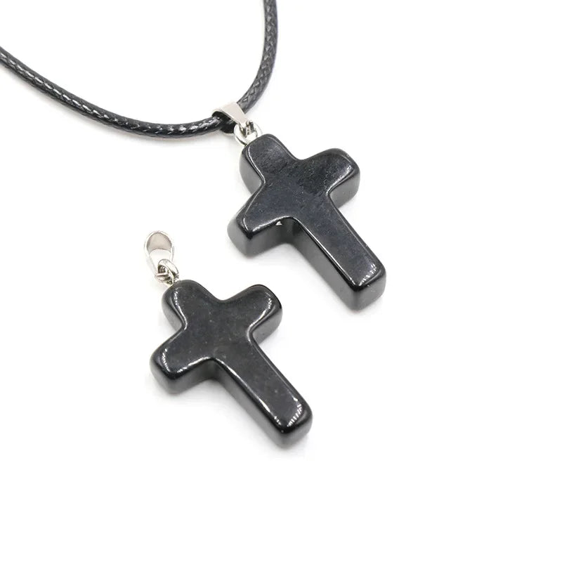 Collier Croix Pierre Naturelle 25x18mm - Pendentif Spirituel