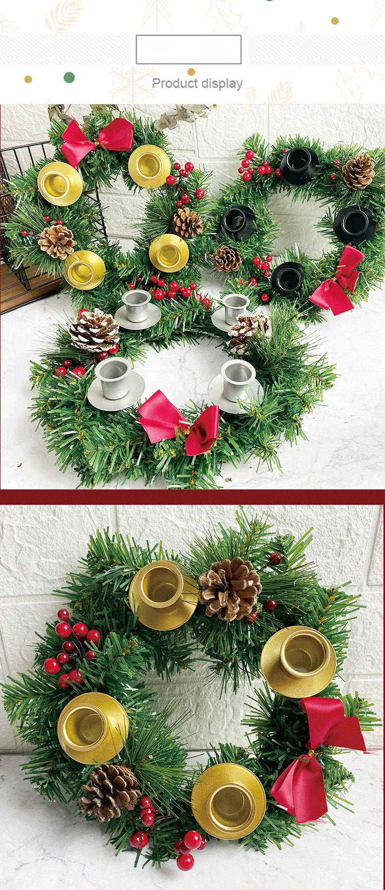 Couronne Bougeoir Noël 2 Styles - Fer Forgé & Plantes Artificielles