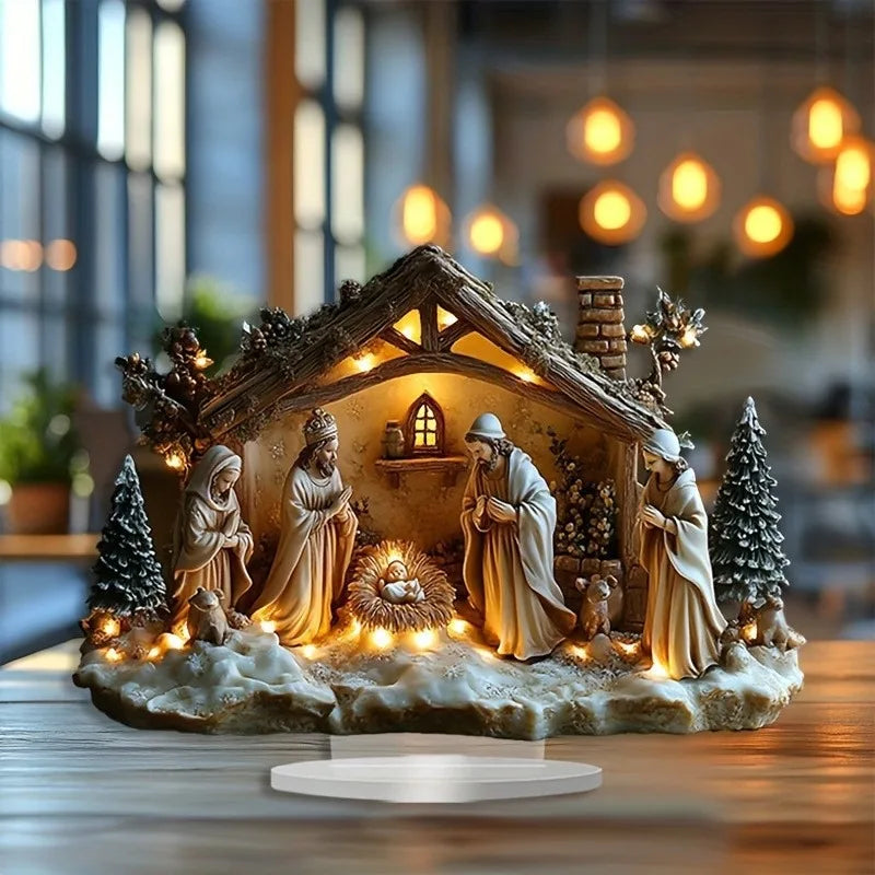 Ornement Nativité Sécurisé - Décoration Noël Acrylique Familiale