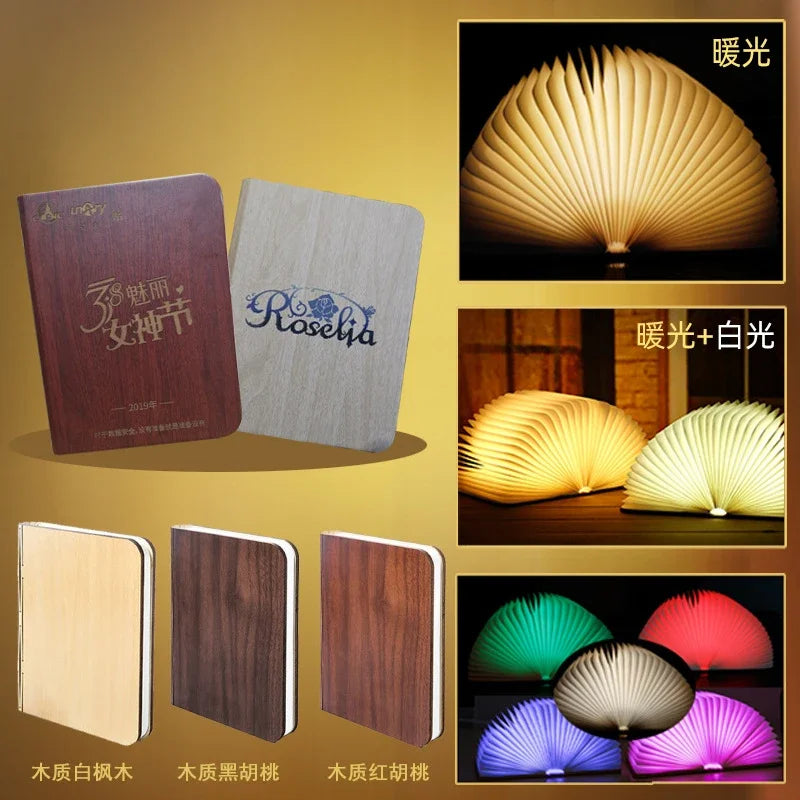 Livre Lumineux 3D Pliant LED RGB - Veilleuse Bois Rechargeable