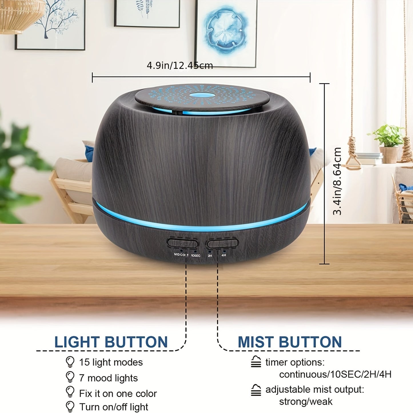 Diffuseur Huiles Essentielles 300ml - LED Télécommande