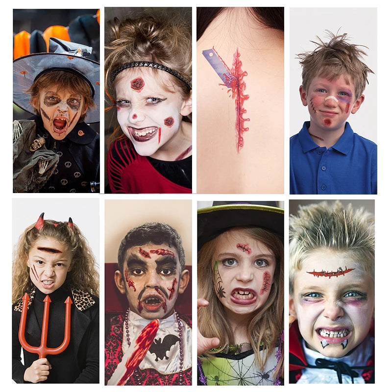 Faux Tatouages Plaies Halloween x6 - Autocollants Temporaires Sanglants