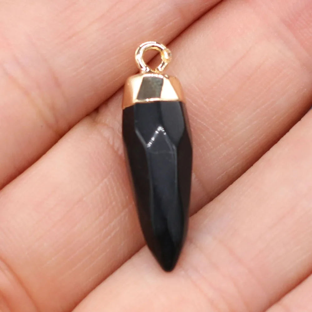 Pendentif Cône Pierre Naturelle Facetté 8x26mm - Bijou Géométrique DIY