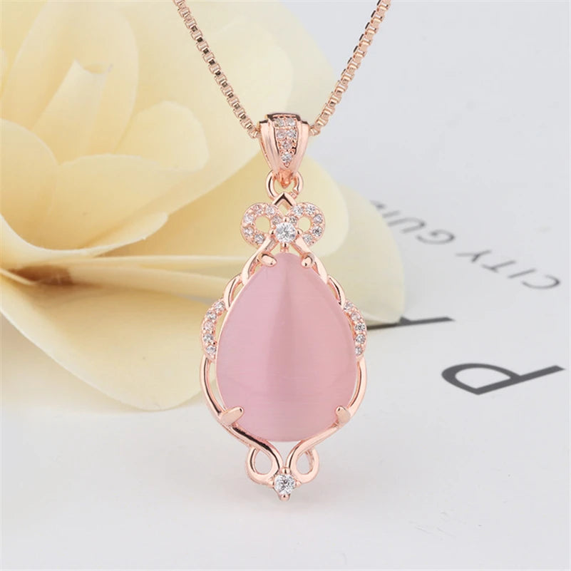 Collier Or Rose 14K Jade Quartz Rose - Bijou Femme Luxe