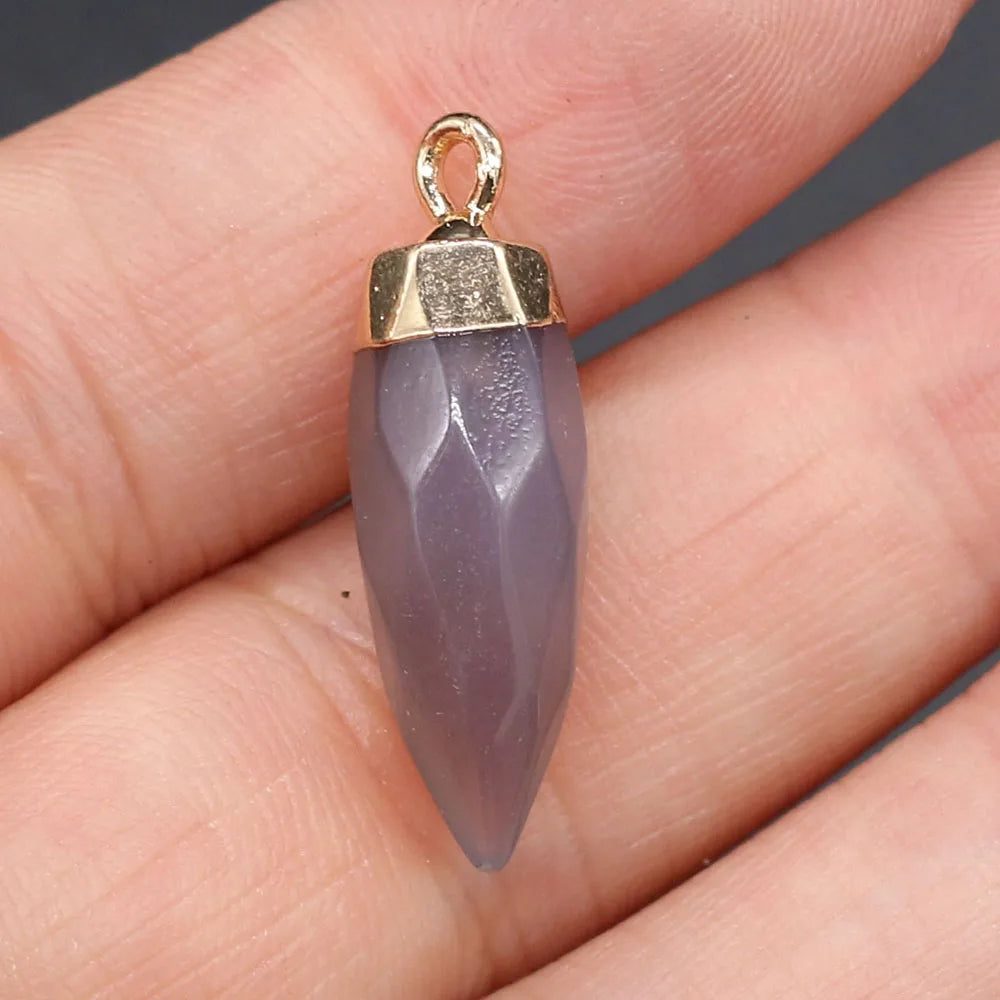 Pendentif Cône Pierre Naturelle Facetté 8x26mm - Bijou Géométrique DIY