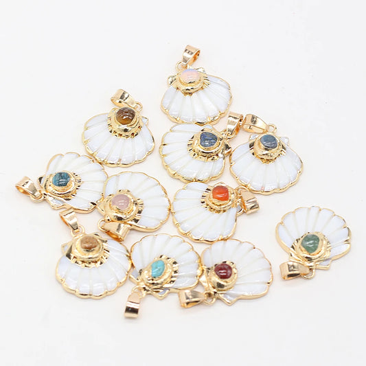 Pendentif Éventail Coquillage Pierre Naturelle 25x25mm - Bijou Marin