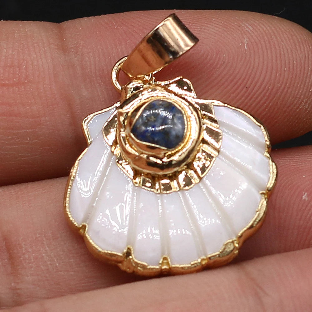 Pendentif Éventail Coquillage Pierre Naturelle 25x25mm - Bijou Marin