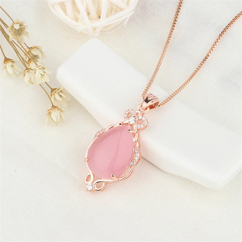 Collier Or Rose 14K Jade Quartz Rose - Bijou Femme Luxe
