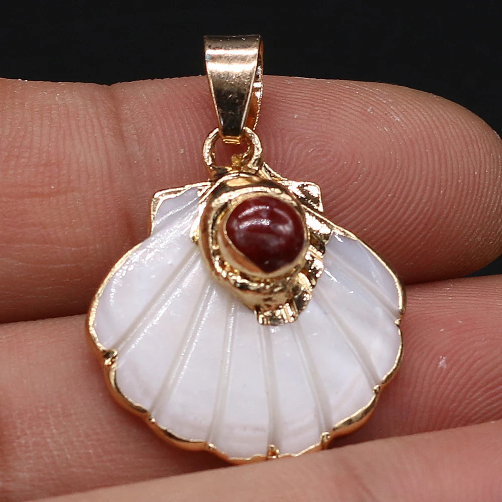 Pendentif Éventail Coquillage Pierre Naturelle 25x25mm - Bijou Marin