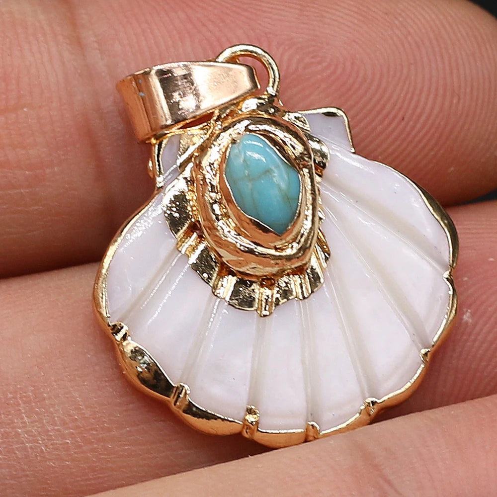 Pendentif Éventail Coquillage Pierre Naturelle 25x25mm - Bijou Marin