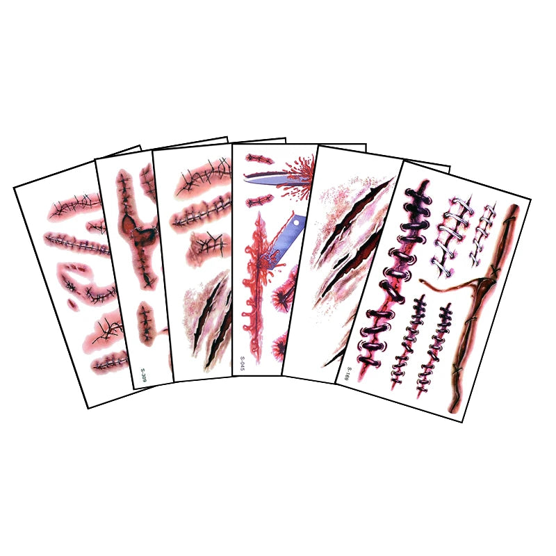 Faux Tatouages Plaies Halloween x6 - Autocollants Temporaires Sanglants