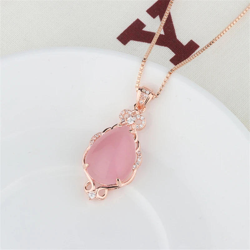 Collier Or Rose 14K Jade Quartz Rose - Bijou Femme Luxe