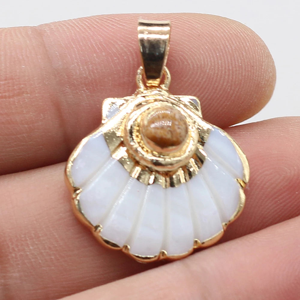 Pendentif Éventail Coquillage Pierre Naturelle 25x25mm - Bijou Marin