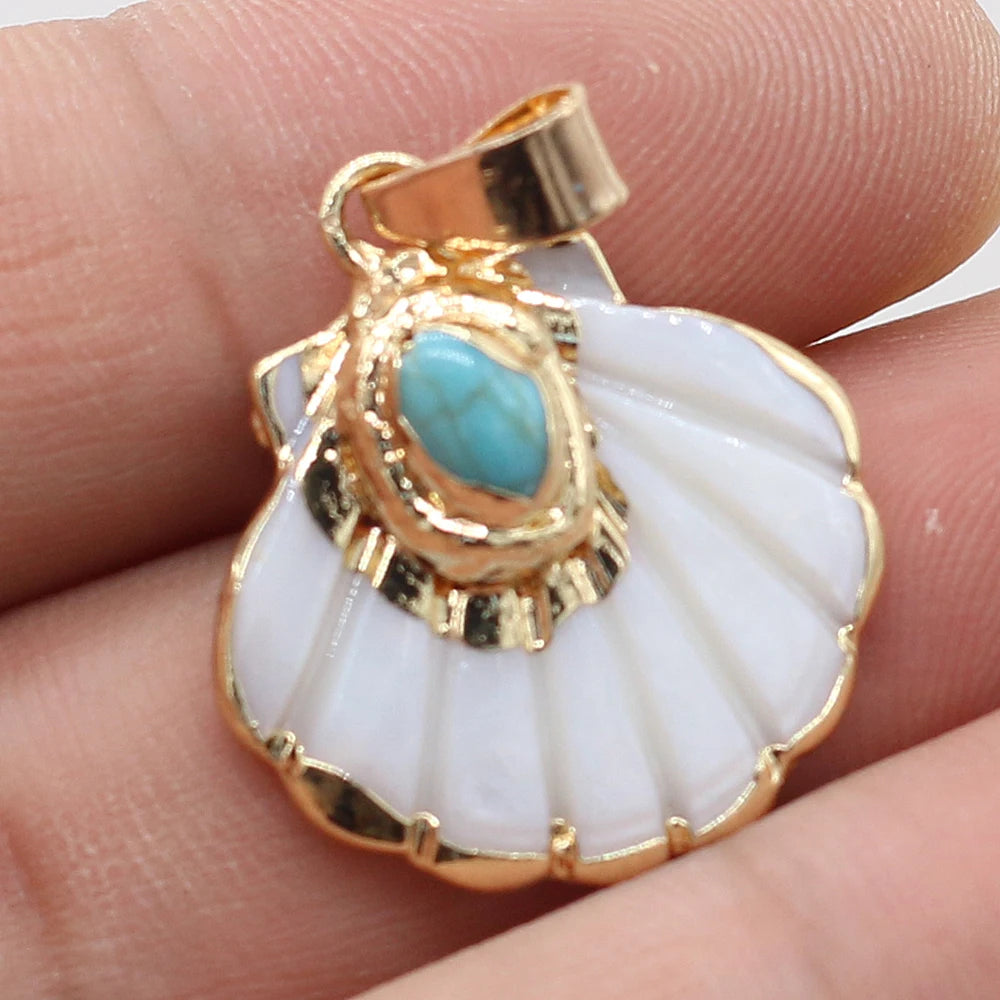 Pendentif Éventail Coquillage Pierre Naturelle 25x25mm - Bijou Marin