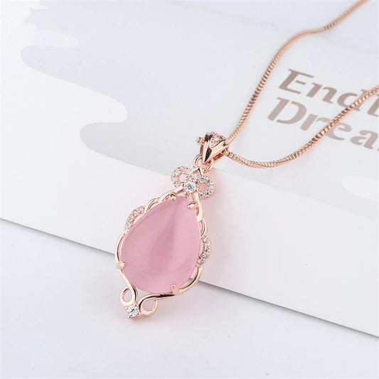 Collier Or Rose 14K Jade Quartz Rose - Bijou Femme Luxe