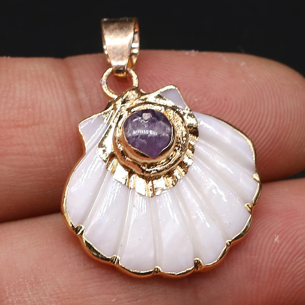 Pendentif Éventail Coquillage Pierre Naturelle 25x25mm - Bijou Marin