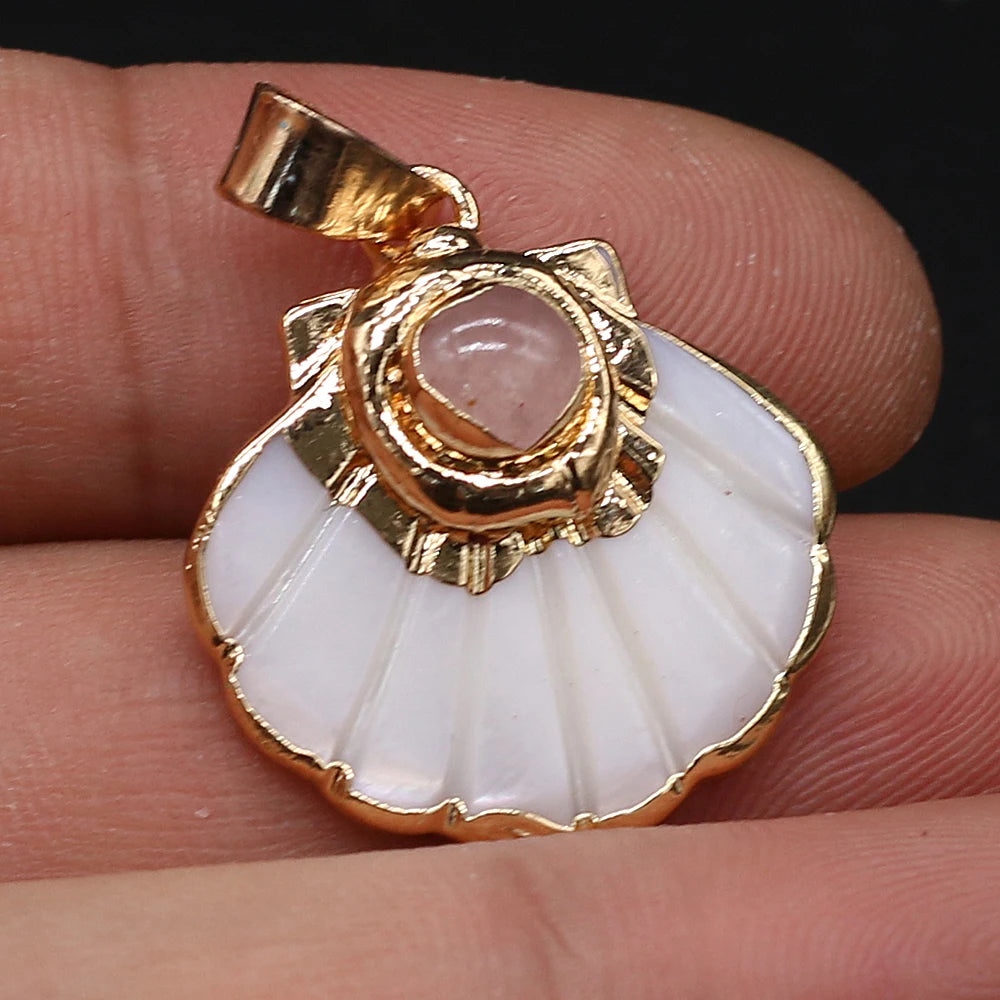 Pendentif Éventail Coquillage Pierre Naturelle 25x25mm - Bijou Marin