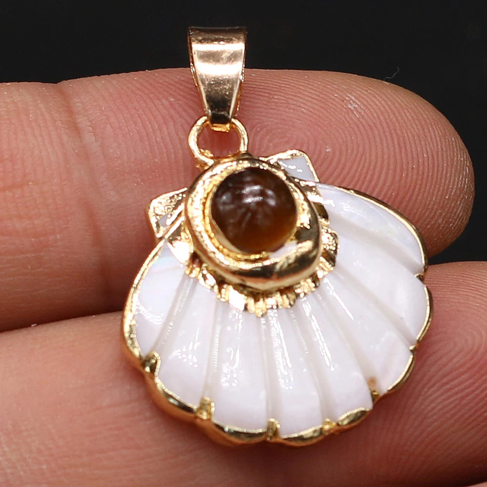 Pendentif Éventail Coquillage Pierre Naturelle 25x25mm - Bijou Marin