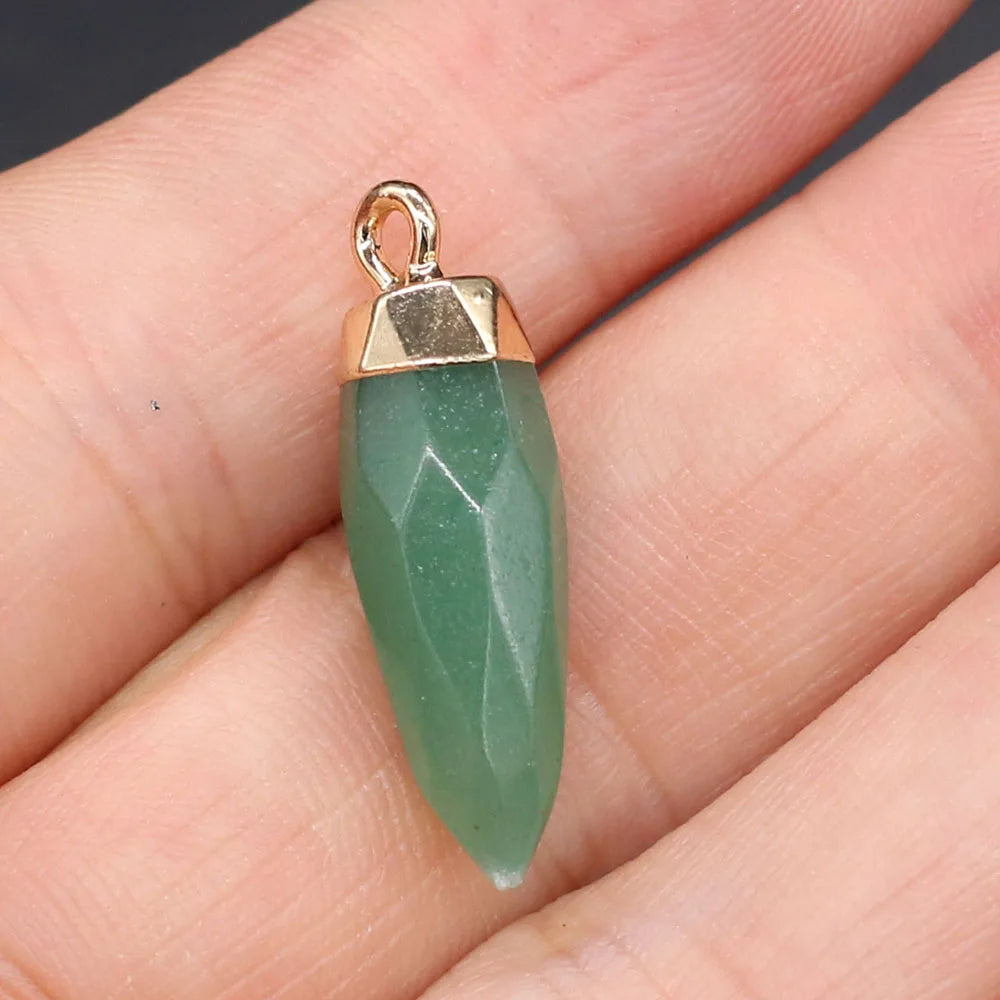 Pendentif Cône Pierre Naturelle Facetté 8x26mm - Bijou Géométrique DIY