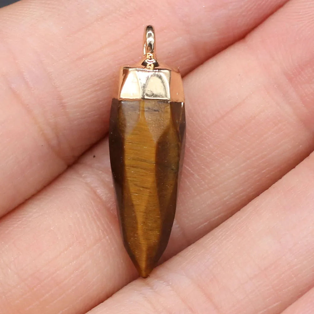 Pendentif Cône Pierre Naturelle Facetté 8x26mm - Bijou Géométrique DIY
