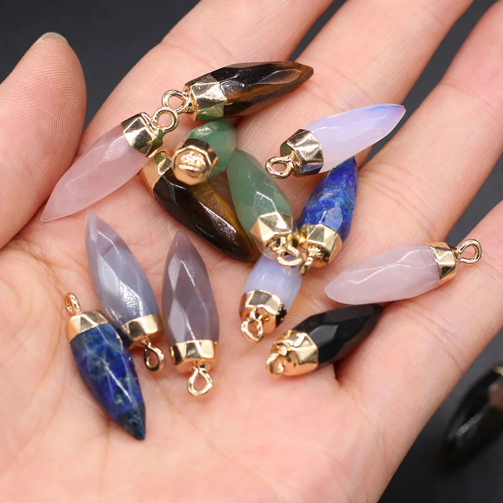 Pendentif Cône Pierre Naturelle Facetté 8x26mm - Bijou Géométrique DIY
