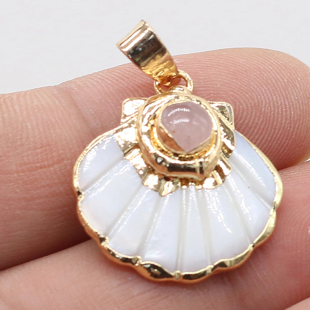 Pendentif Éventail Coquillage Pierre Naturelle 25x25mm - Bijou Marin