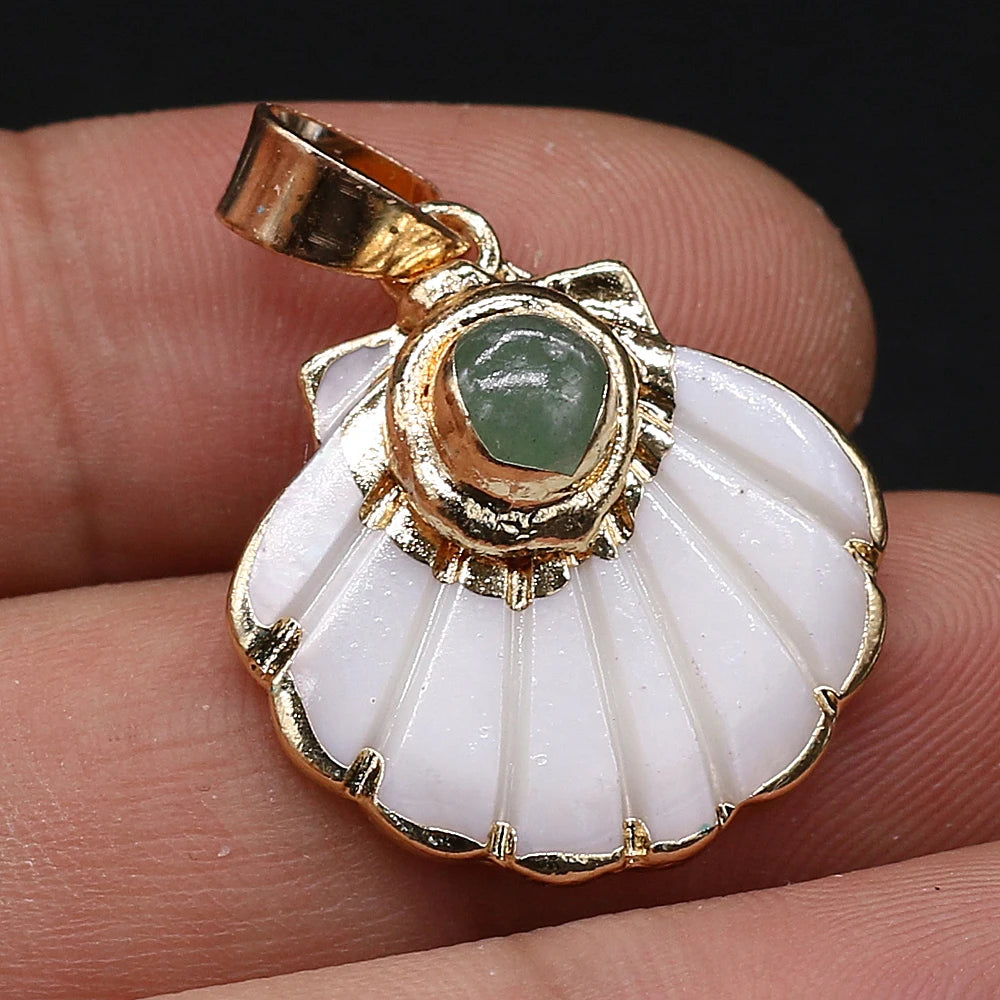 Pendentif Éventail Coquillage Pierre Naturelle 25x25mm - Bijou Marin
