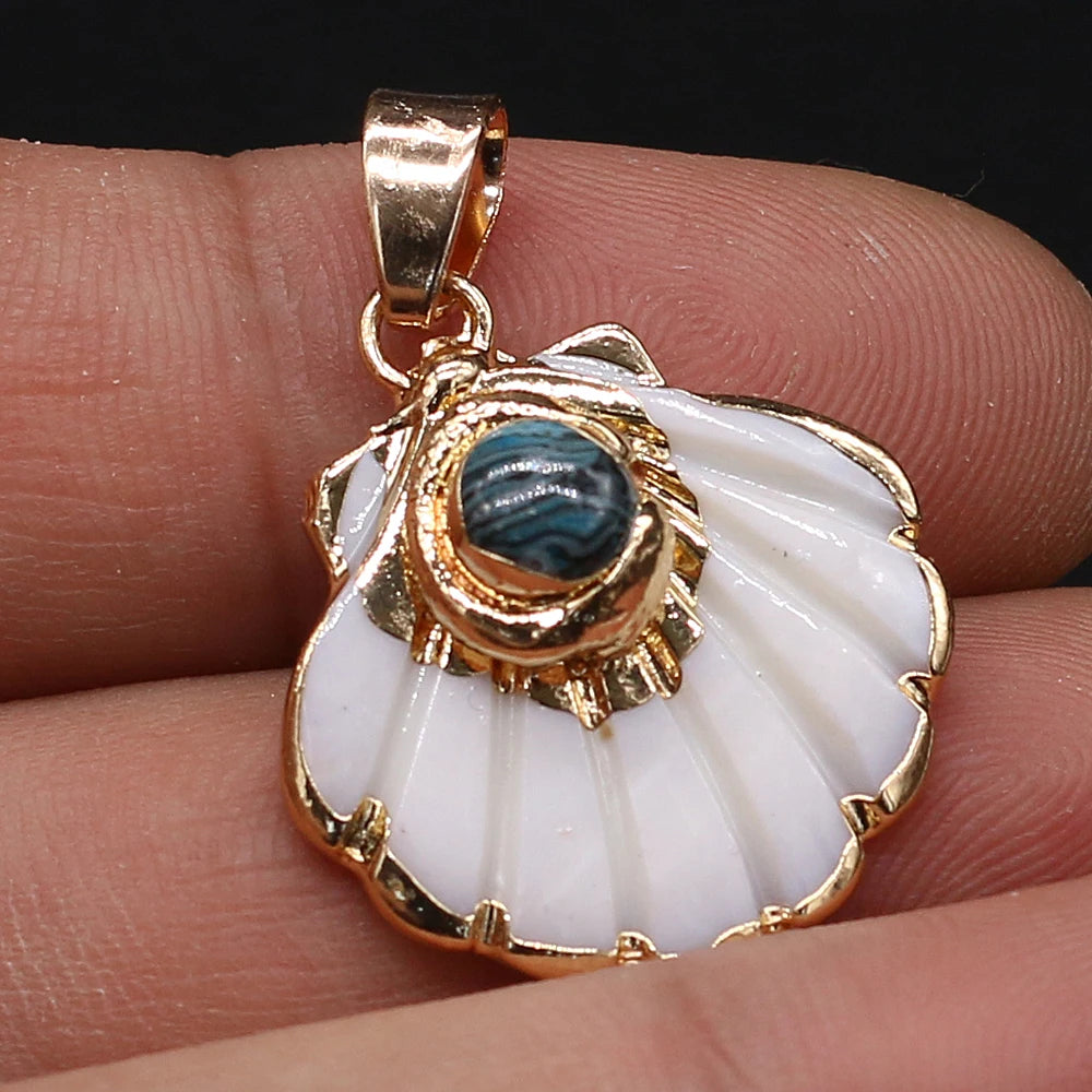 Pendentif Éventail Coquillage Pierre Naturelle 25x25mm - Bijou Marin