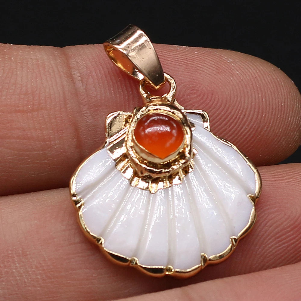 Pendentif Éventail Coquillage Pierre Naturelle 25x25mm - Bijou Marin